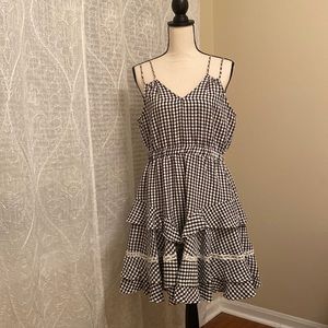 Madison Tara Black and White Seersucker Gingham Print Dress